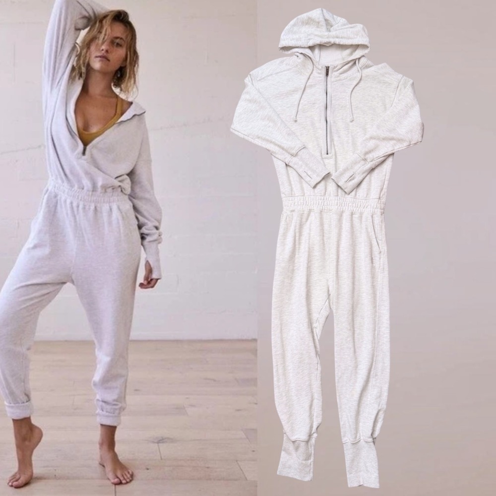 Free People Movement Training Day Jumpsuit Hooded Grey Medium